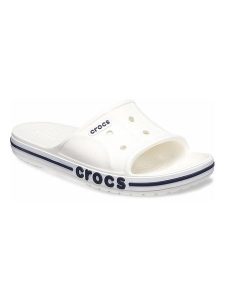 Crocs Klapki "Bayaband" w kolorze białym rozmiar: 42/43. Białe klapki Crocs, bez wzorów, z otwartym noskiem, bez obcasa. Za 96,95 zł.