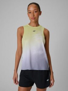 4F Top do biegania szybkoschnący damski - multikolor XS. Żółte topy 4f, s, bez wzorów, bez kołnierzyka, bez ramiączek. Za 119,99 zł.