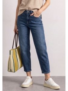 Street One Dżinsy - Barrel fit - w kolorze niebieskim rozmiar: W29/L28. Niebieskie jeansy Street One, z aplikacjami, ze skóry, z podwyższonym stanem. Za 174,95 zł.