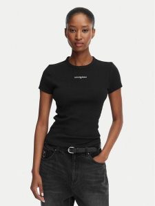 Tommy Jeans T-Shirt Script Rib DW0DW22809 Czarny Slim Fit. Czarne t-shirty Tommy Jeans, xs, bez wzorów, z bawełny, bez kołnierzyka, bez ramiączek. Za 149,99 zł.