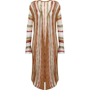 Sweter bez zapięcia w paski. Czerwone kardigany bonprix. Za 149,99 zł.