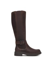 Clarks Kozaki Orinoco3 Tall 26182900 Brązowy. Brązowe kozaki Clarks, bez wzorów, ze skóry, bez obcasa, na płaskiej podeszwie, bez zapięcia. Za 779,99 zł.