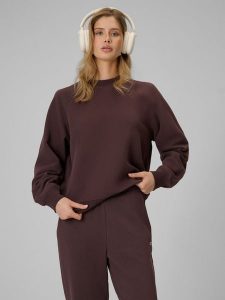 4F Bluza dresowa loose bez kaptura damska - brązowa XL. Brązowe bluzy 4f, l, bez wzorów, z bawełny, bez kaptura. Za 129,99 zł.