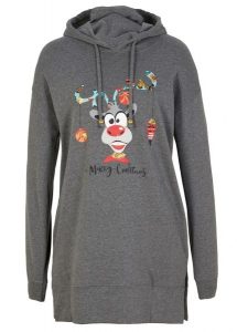 Długa bluza z kapturem i rozcięciem z boku. Szare bluzy bonprix, na zimę, bez wzorów, z kapturem. Za 109,99 zł.
