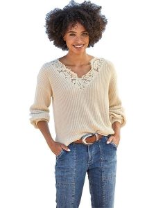 Heine Sweter w kolorze beżowym rozmiar: 40. Brązowe swetry oversize Heine, bez wzorów, z bawełny, bez ramiączek. Za 109,00 zł.