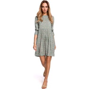 Letnia Sukienka w Drobne Kwiatki - Model 7. Brązowe sukienki MOE, na lato, l, bez wzorów, z materiału, wizytowe, bez kołnierzyka, bez ramiączek. Za 239,90 zł.