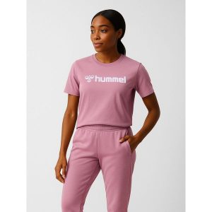 Koszulka damska Hummel Mover. Fioletowe bluzki Hummel, bez wzorów, sportowe, bez kołnierzyka, bez ramiączek. Za 120,50 zł.