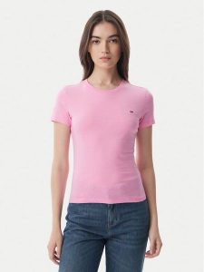 Tommy Jeans T-Shirt DW0DW20459 Różowy jasny Slim Fit. Czerwone t-shirty Tommy Jeans, m, bez wzorów, z bawełny, bez kołnierzyka, bez ramiączek. Za 129,99 zł.