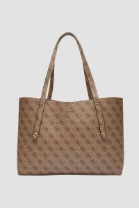 GUESS Brązowa shopperka damska Brenton. Brązowe shopper bag Guess, z aplikacjami, ze skóry ekologicznej, bez dodatków. W wyprzedaży za 430,99 zł.