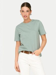 ONLY T-Shirt Freja 15367970 Zielony Regular Fit. Zielone t-shirty ONLY, s, bez wzorów, z bawełny, bez kołnierzyka, bez ramiączek. Za 69,99 zł.