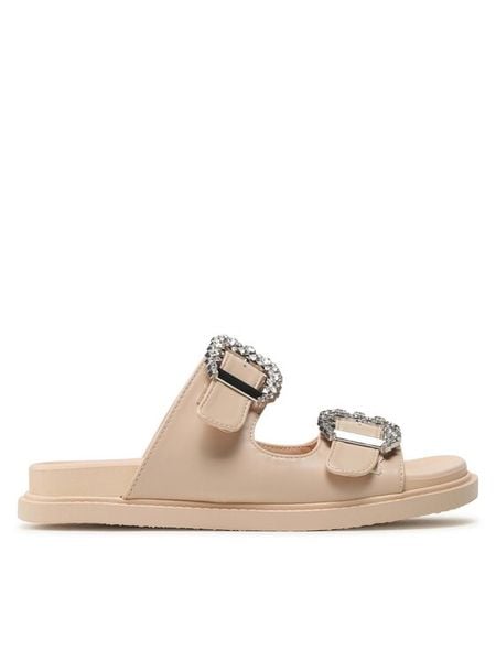 DeeZee Klapki E566-40 Beżowy. Brązowe klapki DeeZee, bez wzorów, ze skóry, bez obcasa. Za 69,99 zł.