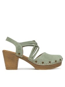 Rieker Sandały 66778-52 Zielony. Zielone sandały Rieker, bez wzorów, ze skóry, bez obcasa, na słupku, bez zapięcia. Za 259,99 zł.