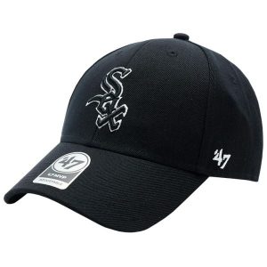 Czapka z daszkiem dla dorosłych MLB Chicago White Sox Cap. Czarne czapki 47 Brand, bez wzorów, z materiału, sportowe. Za 109,99 zł.