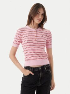 Tommy Hilfiger Sweter WW0WW49613 Różowy jasny Slim Fit. Czerwone swetry klasyczne TOMMY HILFIGER, xs, z bawełny, bez kołnierzyka. Za 529,99 zł.