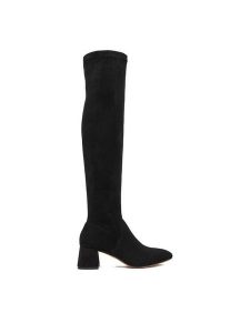 Nine West Kozaki CEO-NOURAN-01 Czarny. Czarne kozaki Nine West, bez wzorów, z materiału, bez obcasa, na słupku, bez zapięcia. Za 279,99 zł.