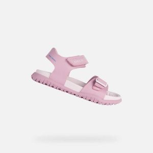 Sandały GEOX J SANDAL FUSBETTO GI Rose. Czerwone sandały Geox, bez wzorów, z syntetyku, bez obcasa, bez zapięcia. Za 176,99 zł.
