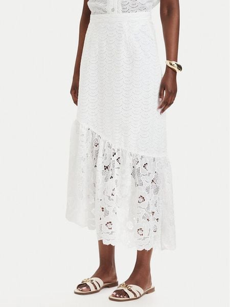 Guess Spódnica midi W6GD40 W1882 Biały Classic Fit. Białe spódnice Guess, xs, z aplikacjami, z bawełny, midi. Za 461,99 zł.