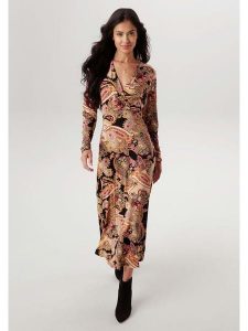 Aniston Sukienka w kolorze jasnobrązowym ze wzorem rozmiar: 44. Brązowe sukienki Aniston, bez wzorów, z wiskozy, bez kołnierzyka, bez ramiączek, maxi, kopertowe. Za 82,99 zł.