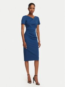 Rinascimento Sukienka koktajlowa CFC0129420003 Granatowy Slim Fit. Niebieskie sukienki Rinascimento, l, bez wzorów, z syntetyku, wizytowe, bez kołnierzyka, bez ramiączek. Za 609,99 zł.