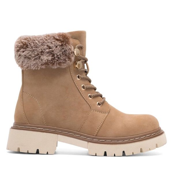 Trzewiki Jenny Fairy. Brązowe botki Jenny Fairy, bez wzorów, bez obcasa, na płaskiej podeszwie, bez zapięcia. Za 179,99 zł.