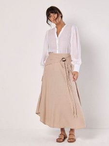 Apricot Spódnica w kolorze beżowym rozmiar: L. Brązowe spódnice Apricot, na co dzień, l, bez wzorów, z tkaniny, maxi. Za 86,99 zł.