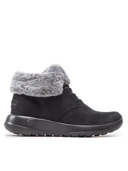 Skechers Trzewiki On The Go Joy 144042/BKGY Czarny. Czarne botki Skechers, bez wzorów, ze skóry, bez obcasa, na płaskiej podeszwie, bez zapięcia. Za 209,99 zł.