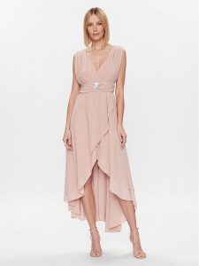 ViCOLO Sukienka koktajlowa TE0064 Beżowy Regular Fit. Brązowe kombinezony ViCOLO, s, bez wzorów, z syntetyku, wizytowe, bez kołnierzyka, bez ramiączek. Za 499,99 zł.