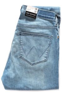 WRANGLER HIGH RISE SKINNY INDIGO RULES W27HLO86H. Niebieskie jeansy Wrangler, bez wzorów, z jeansu. W wyprzedaży za 89,99 zł.