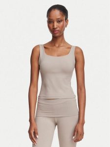 Guess Top V6YP18 K4788 Beżowy ciemny Slim Fit. Brązowe topy Guess, m, z aplikacjami, z syntetyku, bez kołnierzyka, bez ramiączek. Za 194,99 zł.