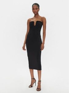 PINKO Sukienka koktajlowa 105021 A2GS Czarny Regular Fit. Czarne sukienki Pinko, xl, bez wzorów, z syntetyku, wizytowe, bez kołnierzyka, bez ramiączek. Za 679,99 zł.