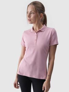 4F Koszulka polo slim damska - różowa XL. Czerwone bluzki 4f, xl, bez wzorów, z bawełny, klasyczne, bez kołnierzyka, bez ramiączek. Za 89,99 zł.