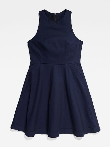 G-Star Sukienka w kolorze granatowym rozmiar: L. Niebieskie sukienki G-Star, l, bez wzorów, retro, bez kołnierzyka, bez ramiączek, mini, rozkloszowane. Za 192,79 zł.