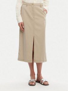 Tommy Hilfiger Spódnica midi WW0WW44726 Beżowy Regular Fit. Brązowe spódnice TOMMY HILFIGER, bez wzorów, z bawełny, midi. Za 319,99 zł.