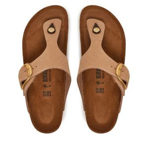 Japonki Birkenstock. Brązowe klapki Birkenstock, bez wzorów, bez obcasa. Za 486,99 zł.