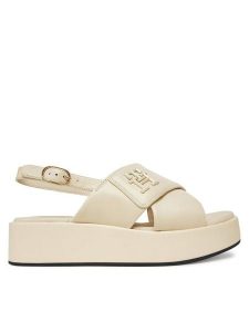 Tommy Hilfiger Sandały Th Logo Hw Padded Leather Sandal FW0FW08808 Beżowy. Brązowe sandały TOMMY HILFIGER, bez wzorów, ze skóry, bez obcasa, na koturnie, bez zapięcia. Za 339,99 zł.