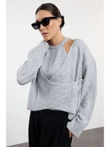 Trendyol Kardigan w kolorze jasnoszarym rozmiar: S. Szare kardigany Trendyol, s, bez wzorów, bez ramiączek. Za 91,77 zł.