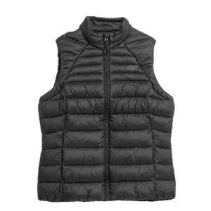 Kamizelka Damska 4F. Czarne kamizelki 4f, bez wzorów, z puchu, bez kołnierzyka, bez ramiączek, bez kaptura. Za 173,99 zł.