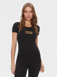 Guess T-Shirt W4RI33 J1314 Czarny Slim Fit. Czarne t-shirty Guess, s, z aplikacjami, z bawełny, bez kołnierzyka, bez ramiączek. Za 119,99 zł.