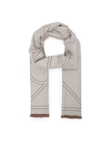 Calvin Klein Szal Emblem Repeat Lw Shawl W Fringes LV04F8074G Biały. Białe rękawiczki Calvin Klein, bez wzorów, z materiału. Za 249,99 zł.