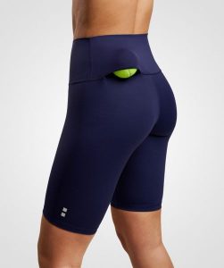 Legginsy do tenisa/padla damskie. Niebieskie legginsy NORDICDOTS, bez wzorów, z materiału. Za 190,00 zł.