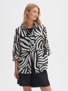 OPUS Koszula w kolorze biało-czarnym rozmiar: 40. Białe koszule Opus, bez wzorów, z bawełny, bez kołnierzyka, bez ramiączek. Za 121,99 zł.