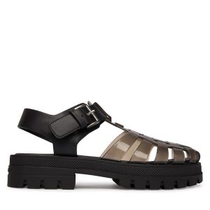 Sandały Tommy Jeans. Czarne sandały Tommy Jeans, bez wzorów, z jeansu, bez obcasa, na płaskiej podeszwie, bez zapięcia. Za 409,99 zł.