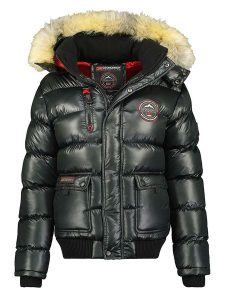 Geographical Norway Kurtka zimowa "Bugs" w kolorze czarnym rozmiar: M. Czarne kurtki Geographical Norway, na zimę, m, z aplikacjami, z puchu, bez kaptura. Za 227,85 zł.