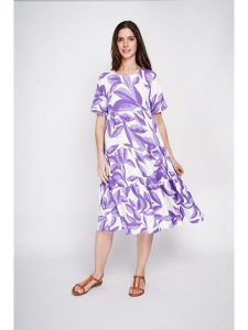 Le Jardin du Lin Sukienka w kolorze fioletowo-białym rozmiar: 34. Białe sukienki Le jardin du lin, bez wzorów, ze lnu, bez kołnierzyka, bez ramiączek, midi. Za 130,99 zł.