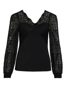 Vila Bluzka "Vialia" w kolorze czarnym rozmiar: S. Czarne bluzki Vila, s, bez wzorów, z koronki, bez kołnierzyka, bez ramiączek. Za 69,91 zł.