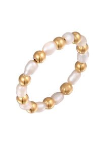 Elli Damski komplet festiwalowy z perłami hodowlanymi słodkowodnymi z pozłacanego srebra próby 925 Pierścionki 1 ct. Białe pierścionki Elli, z perłą, pozłacane. Za 241,39 zł.