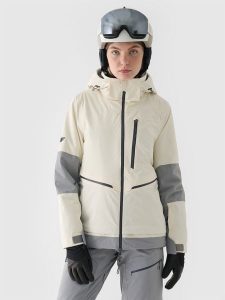 4F Kurtka narciarska membrana 15000 damska - biała L. Białe kurtki 4f, na zimę, l, z aplikacjami, z dzianiny, z kapturem. Za 499,99 zł.