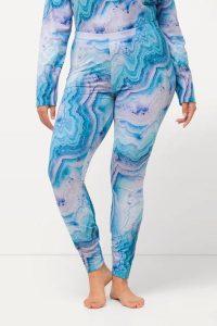 Damskie Funkcyjne legginsy narciarskie wzór marmurkowy z recyklingu. Niebieskie legginsy Ulla Popken, bez wzorów, z elastanu. Za 223,99 zł.