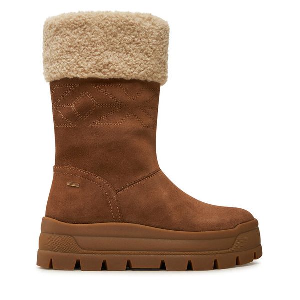 Kozaki Geox. Brązowe kozaki Geox, bez wzorów, bez obcasa, na płaskiej podeszwie, bez zapięcia. Za 479,99 zł.