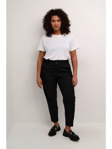 KAFFE curve Spodnie chino "Leana" w kolorze czarnym rozmiar: 46. Czarne spodnie z wysokim stanem KAFFE curve, bez wzorów, z podwyższonym stanem. Za 145,26 zł.